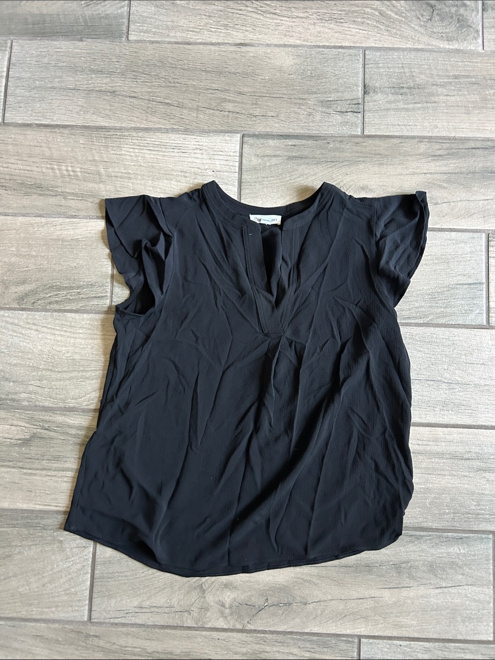 Calvin Klein Black V-Neck Ruffle Sleeve Blouse